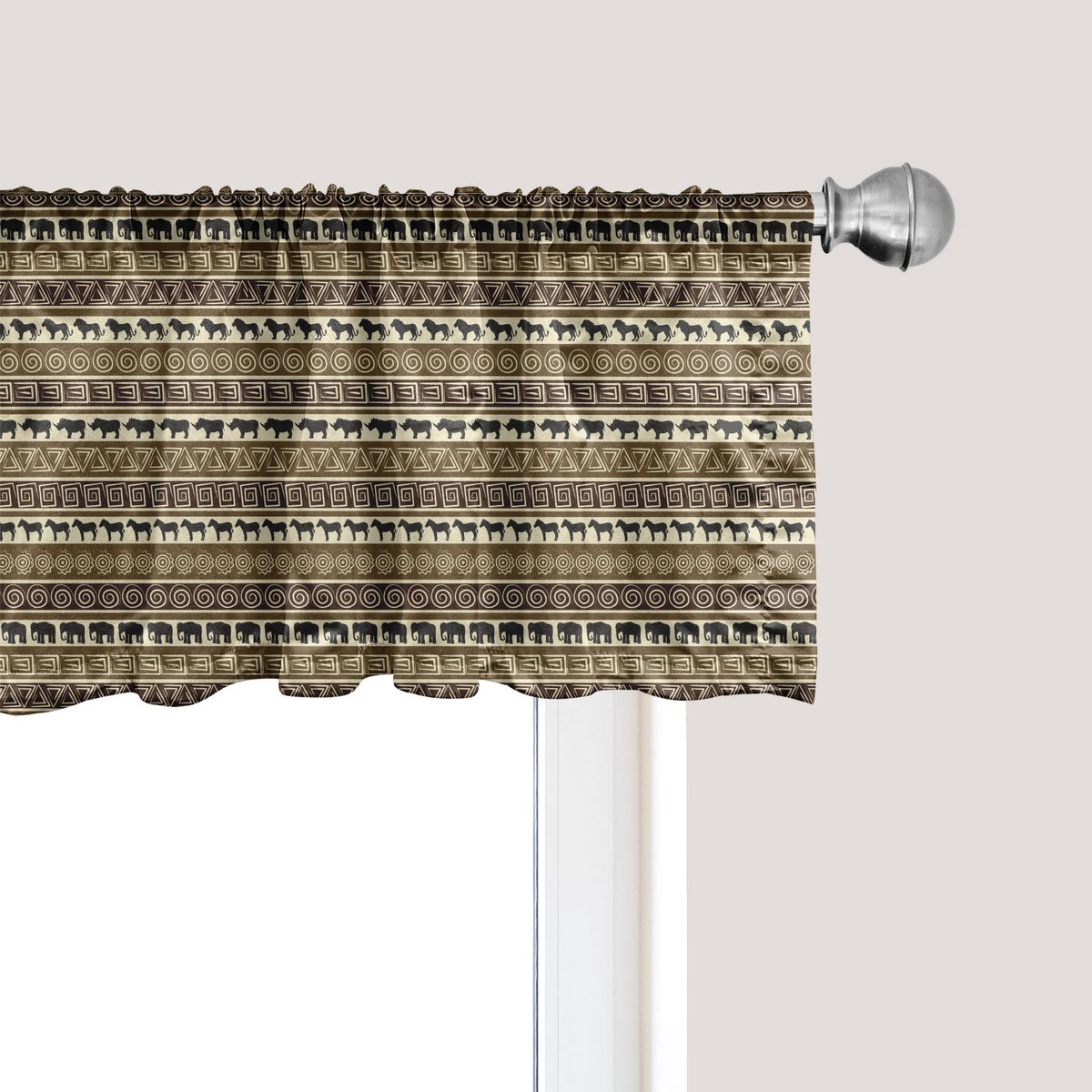 ABAKUHAUS Safari raamvalletje, gordijnvalletje voor keuken en slaapkamer met tunnelzoom, 137 cm x 30 cm, zwart en bruin