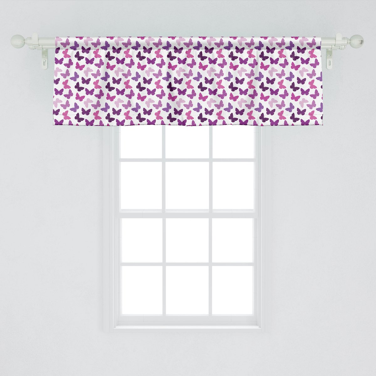 ABAKUHAUS Vlinder Raamvalletje, Gordijnvalletje voor Keuken en Slaapkamer met Tunnelzoom, 137 cm x 45 cm, Wit Bruin Grijs