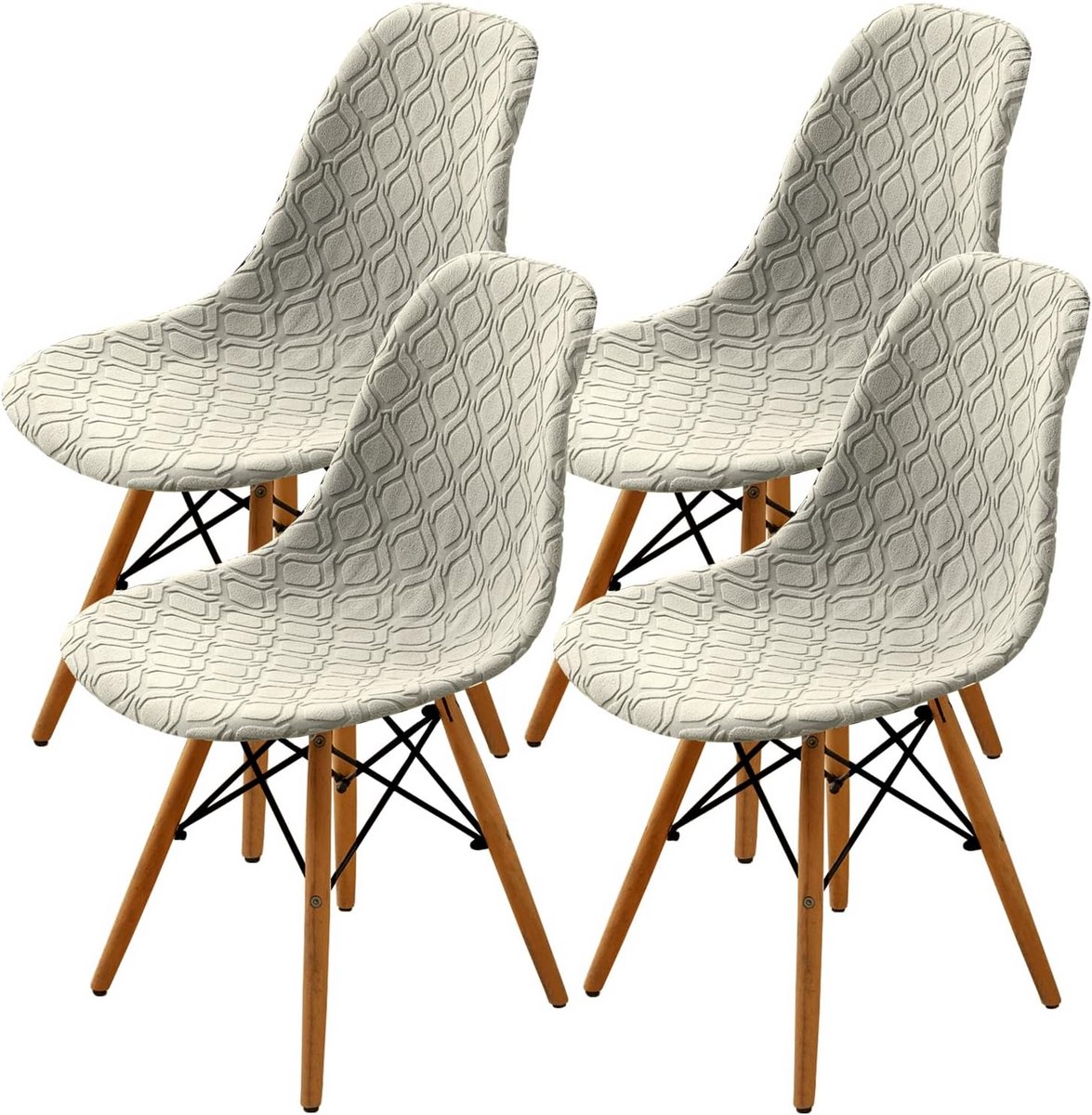 Set van 4 Universele Stretch Stoelhoezen Beige - Afneembare en Wasbare Stofhoezen voor Eetkamerstoelen