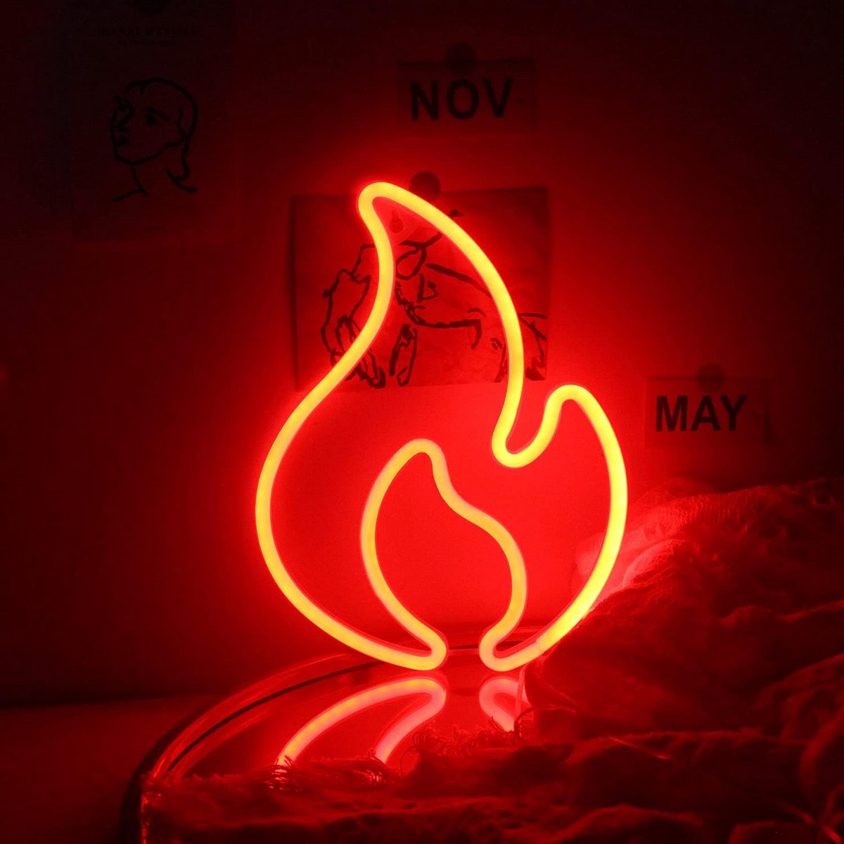 Vlam Neon Lamp LED Wanddecoratie voor Slaapkamer, Bar of Feest - Rood Licht