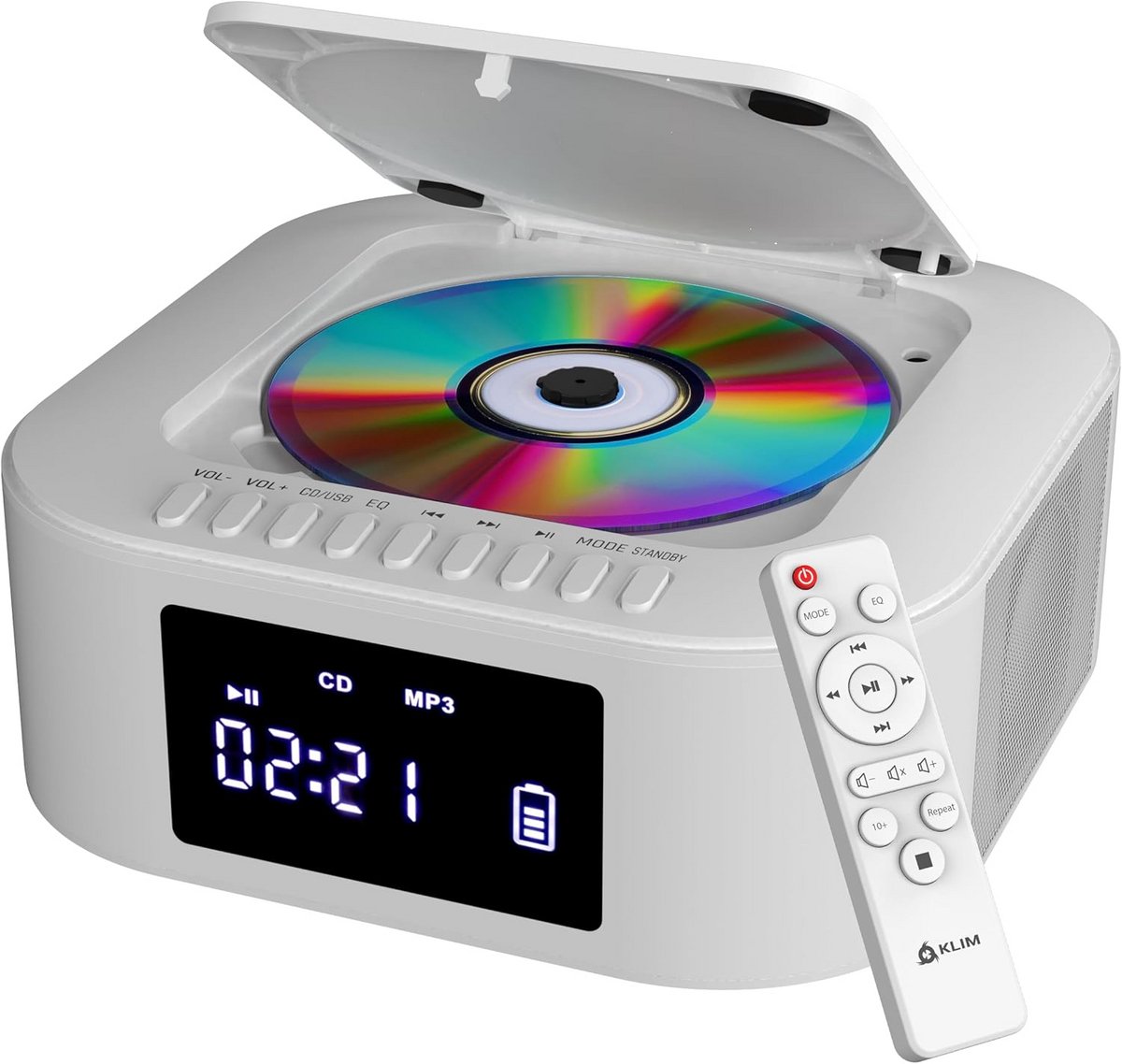 Draagbare CD-speler met Radio, Bluetooth en Subwoofer - Wit