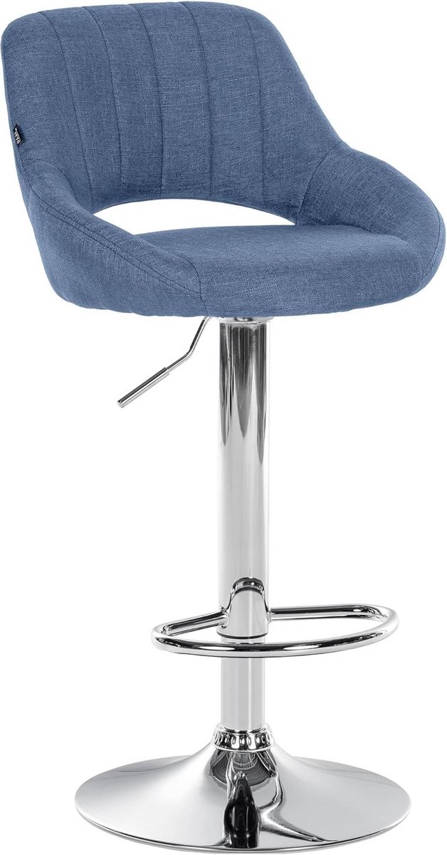 In hoogte verstelbare barkruk met stoffen bekleding en voetensteun - Blauw