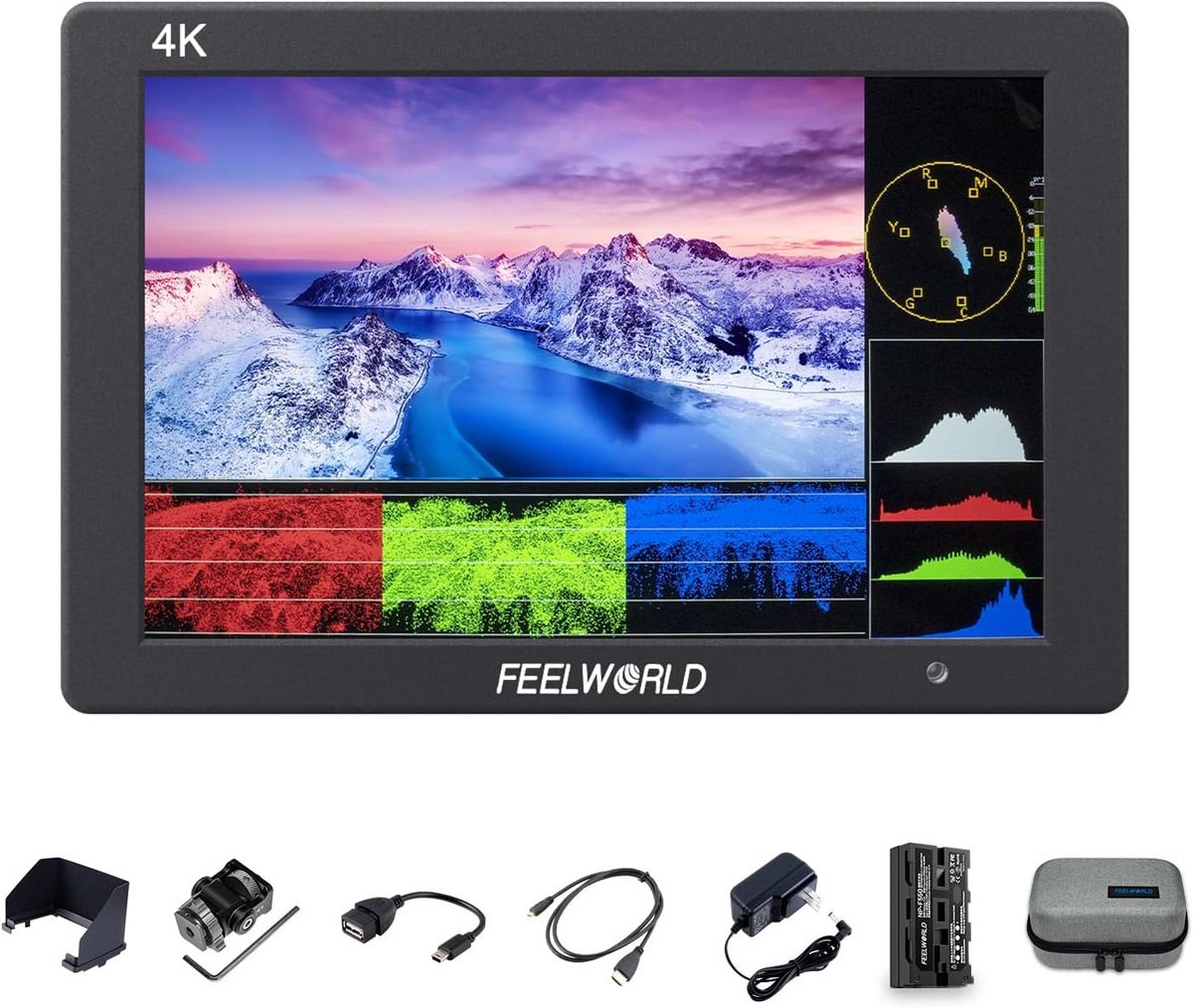 7 Inch Externe Camera Monitor 1920x1200 IPS met HDR, Golfvorm en 4K HDMI