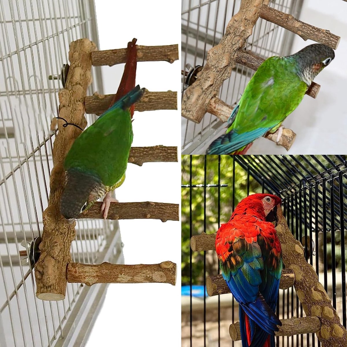 2-stuks Huisdierladder - Vogelladder - Houten ladder - Vierdelig - 22,2*9 cm - Interactie met huisdier - Leuk krab- en slijpmechanisme - Klimspeelgoed - Vogelaccessoire - Geschikt voor vogels, hamsters en kleine dieren - Houtkleur – foto 3