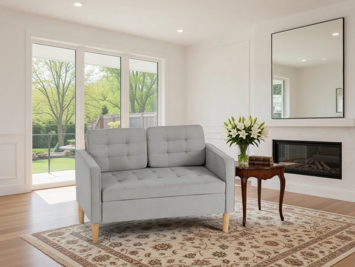 SerenaOpberg Velvet 2-zits bank met opbergruimte 117x62x78 cm – Lichtgrijs Casa Serena – Casa Dorada
