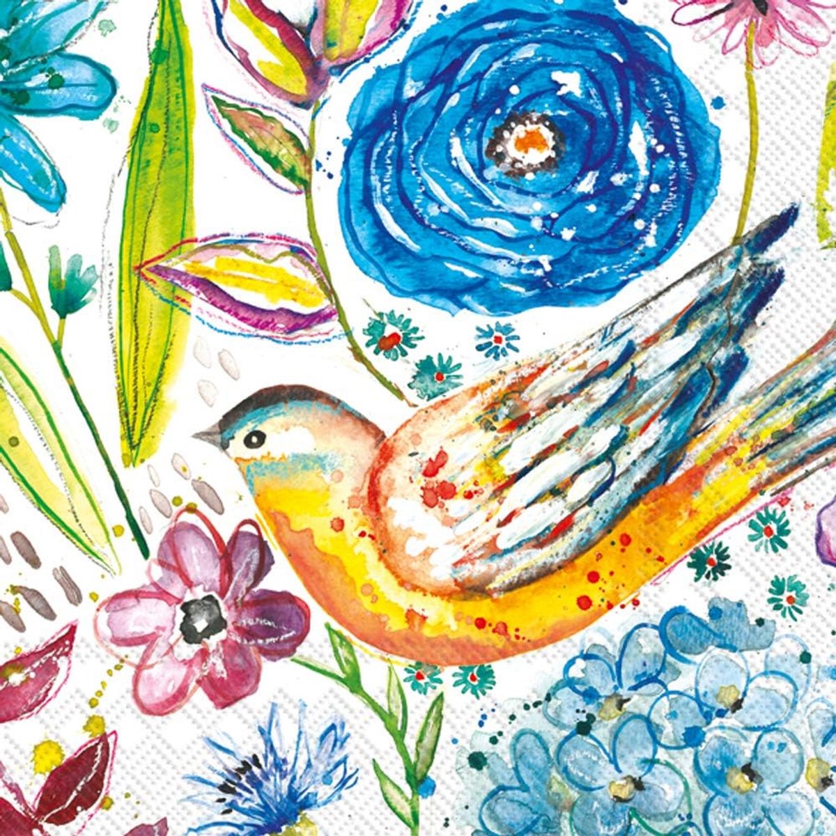Servetten Cocktail Feestelijk Blauwe Vogel 3-laags – Set van 16