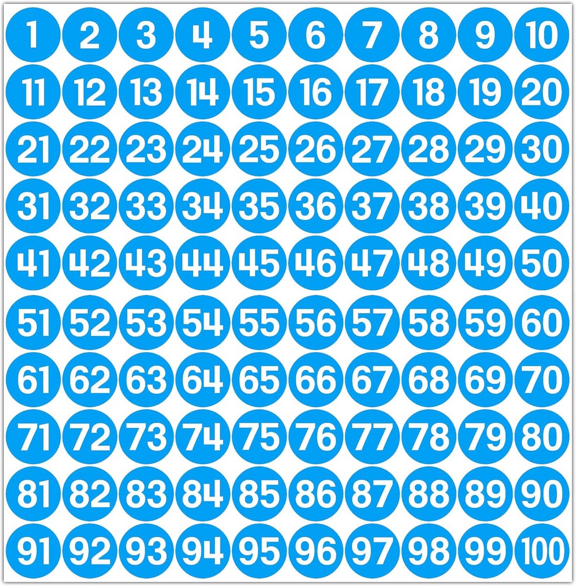 Genummerde Sticker Etiketten Blauw - Waterdicht Vinyl Inventarisstickers (1 t/m 100)