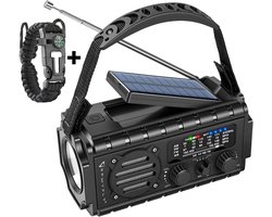 RAWVOLT® - NIEUW - Noodradio SW20K - 20000mAh Li-ion Accu - Solar Opwindbaar - Powerbank, Zaklamp, SOS Alarm & Leeslamp - 2026 model voor indoor, outdoor en in noodpakket - incl. Multi-Function Survival Armband - Cosmos Black