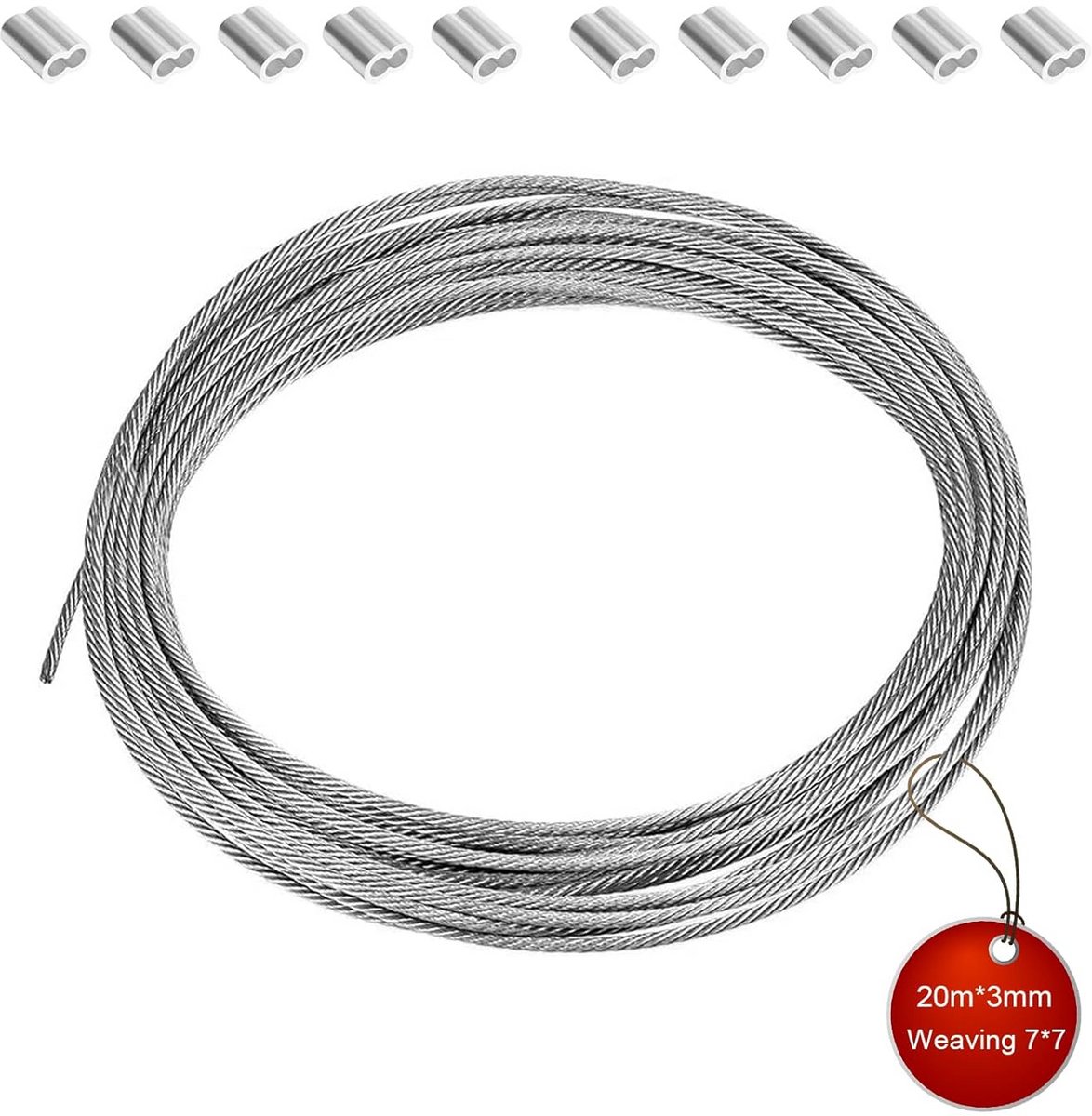 Gecoate Staalkabel 20 Meter - 3mm Diameter RVS Draad met Klemmenset