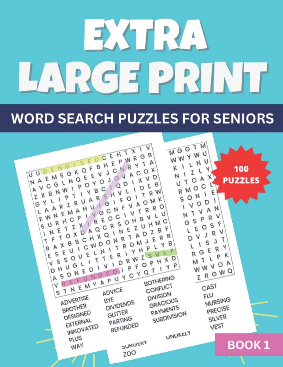 Grote Letter Zoekpuzzels voor Senioren: 100 Puzzelboek