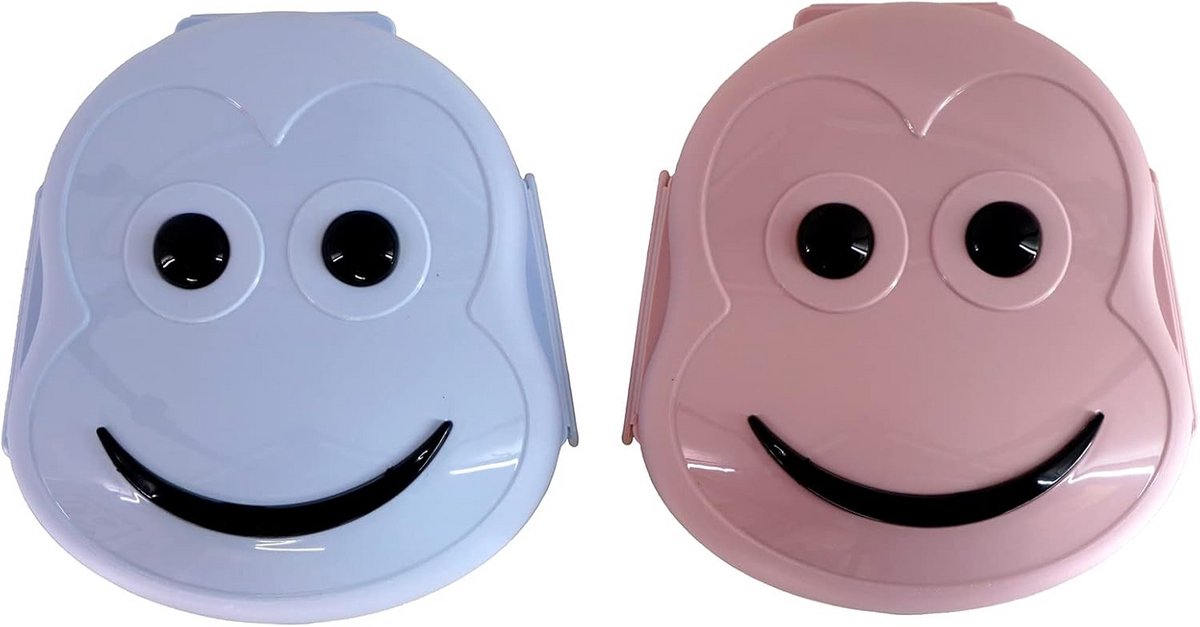 Set van 2 Broodtrommels Aap Kunststof Lunchbox voor School en Onderweg