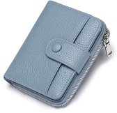 Dames Portemonnee - RFID-bescherming - Kleine damesportemonnee van zacht leer - Pasjeshouder - Portemonnee - Mini-portemonnee met drukknoop, ritssluiting en kaartvak - Blauw