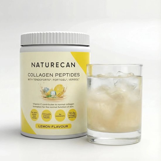 Naturecan Collageen Poeder - Citroen - 600 g - Gehydrolyseerde Collageen Peptiden met Vitamine C - 12,2 g per portie - Type I & III Rundercollageen - VERISOL®, FORTIGEL® & TENDOFORTE®