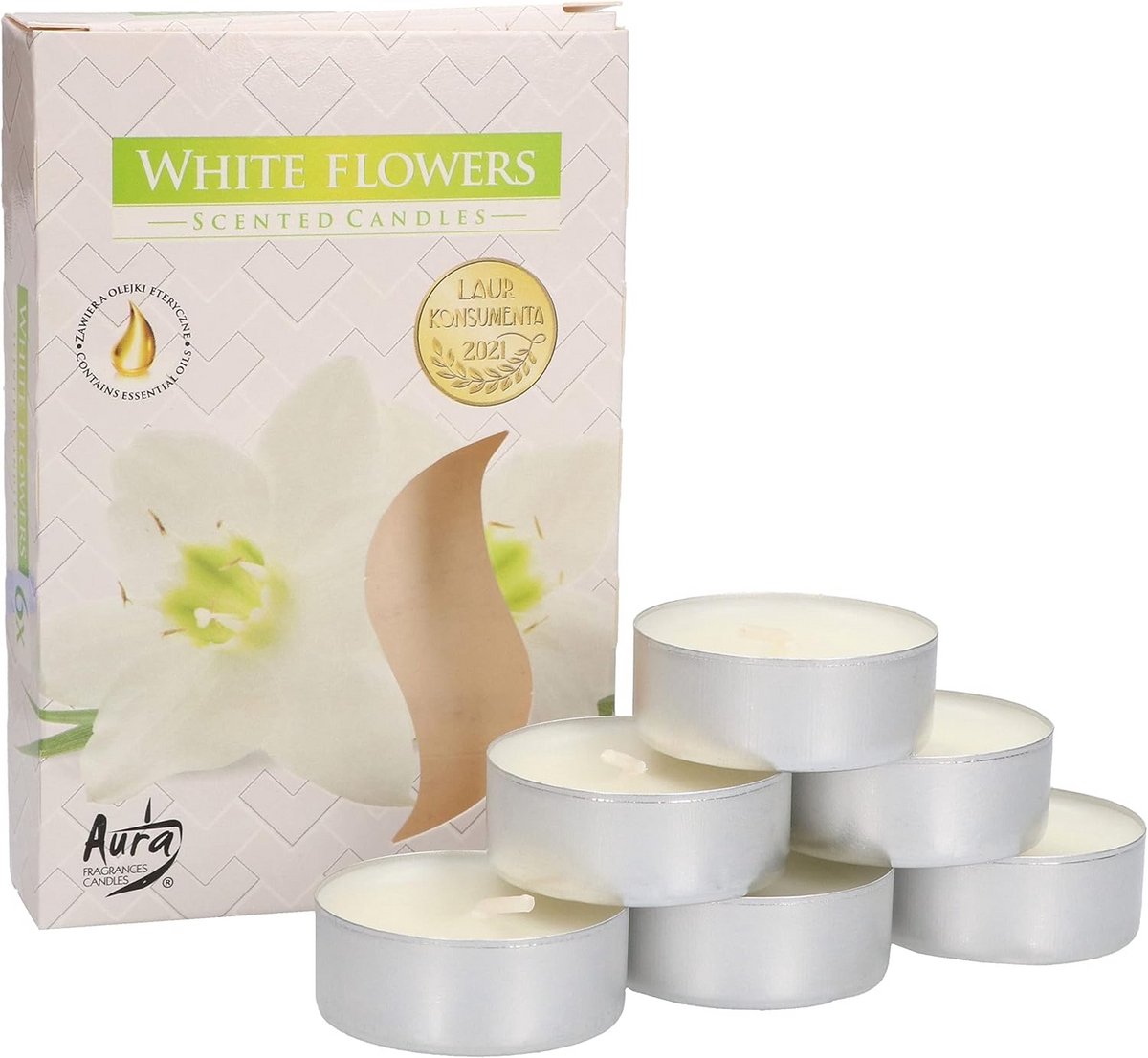 Set van 6 Geurtheelichtjes Witte Bloesem Geur Brandduur 4 Uur