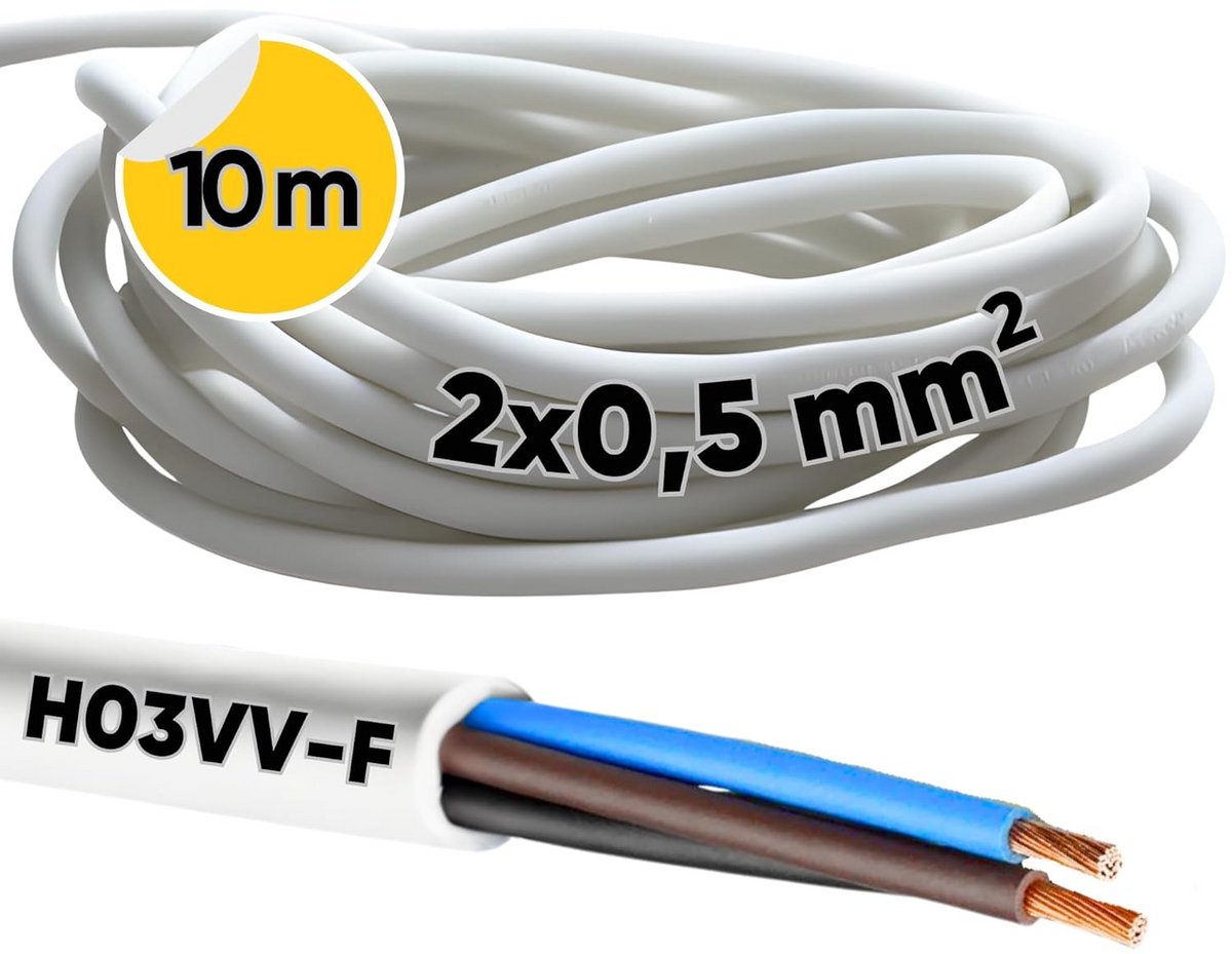 Slangkabel H03VV-F - Stroomkabel Lampkabel - Apparaten Aansluiten - 2-aderig Zonder Beschermgeleider - 2 x 05 mm² - Wit