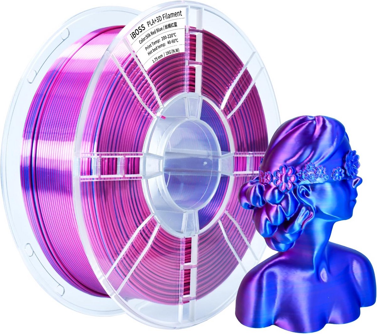 Tweekleurig Zijde PLA+ 3D Printerfilament 1,75 mm Glanzend Rood Blauw - 1kg