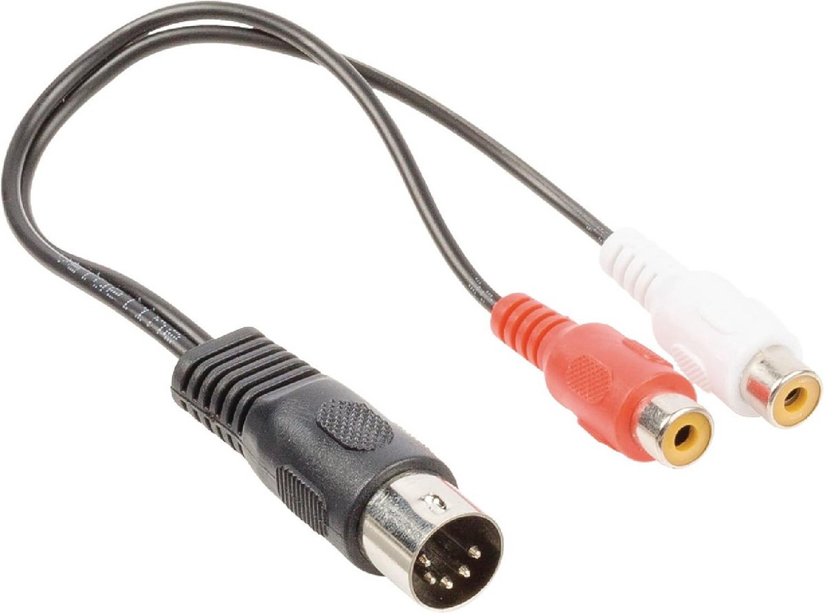 Adapterkabel 5-polige DIN naar 2x RCA Verbindingskabel Kort Zwart