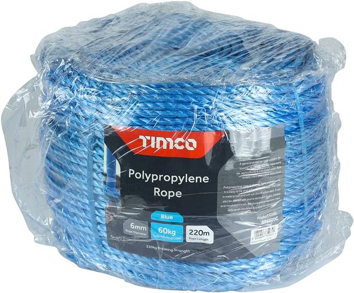 Sterk Blauw Polypropyleen Touw op Grote Spoel - 6mm Diameter - Voor Buiten en Klussen