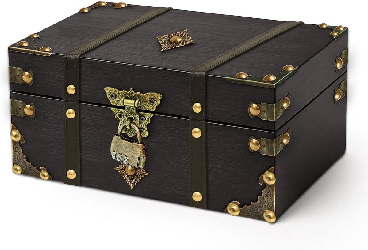Vintage Houten Schatkist met Cijferslot voor Decoratie en Opslag