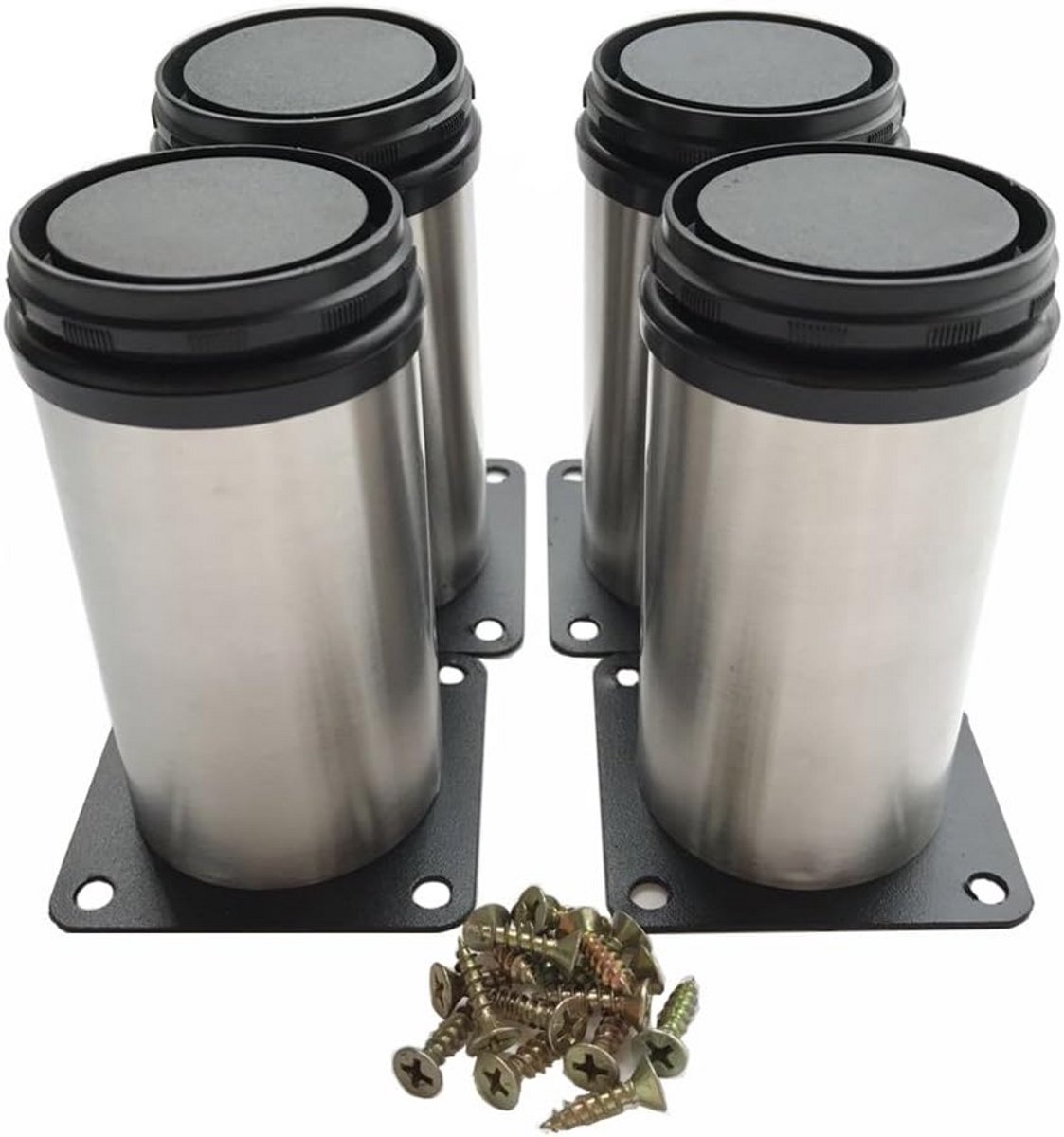 Ronde Verstelbare Metalen Meubelpoten RVS (4 Stuks, 10CM)
