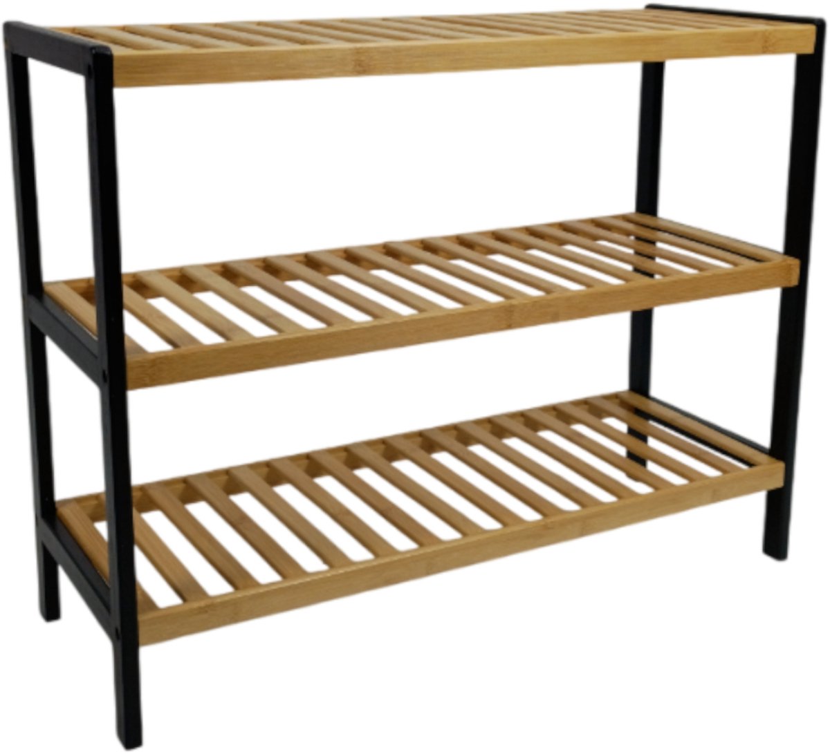 BEGRYF - Industrieel Schoenenrek - Zwart & Bamboe - 70 cm- 3 lagen