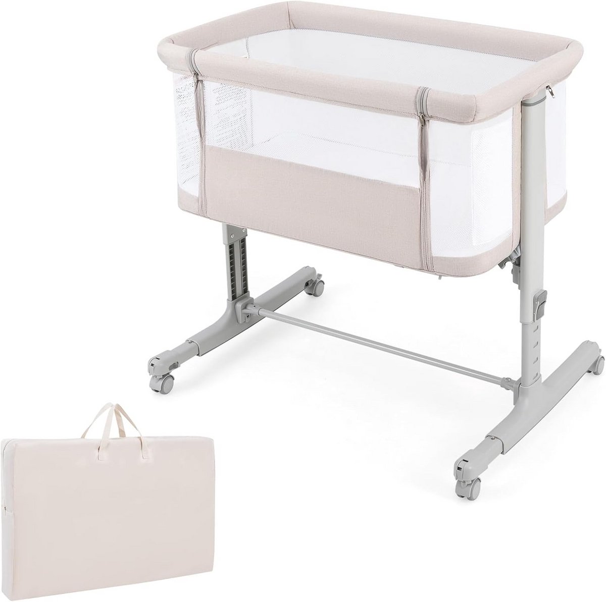 Verstelbare Wiegbasinet met Matras en Wieltjes voor Baby's