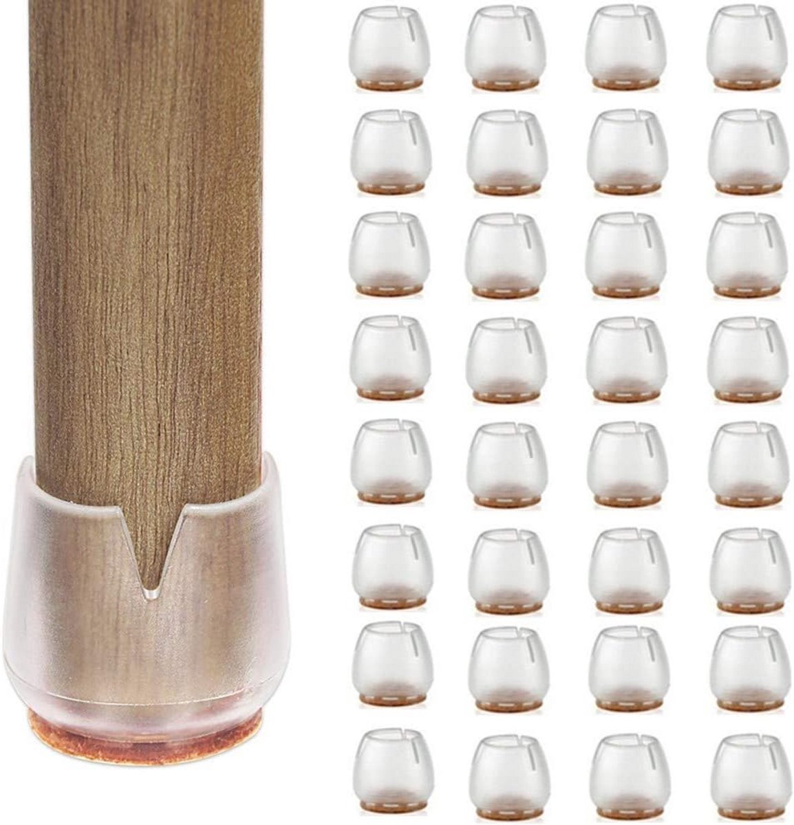 32 Stuks Stoelpootdoppen met Viltglijders voor Ronde Poten 17-21 mm - Krasvrij en Geluidsarm