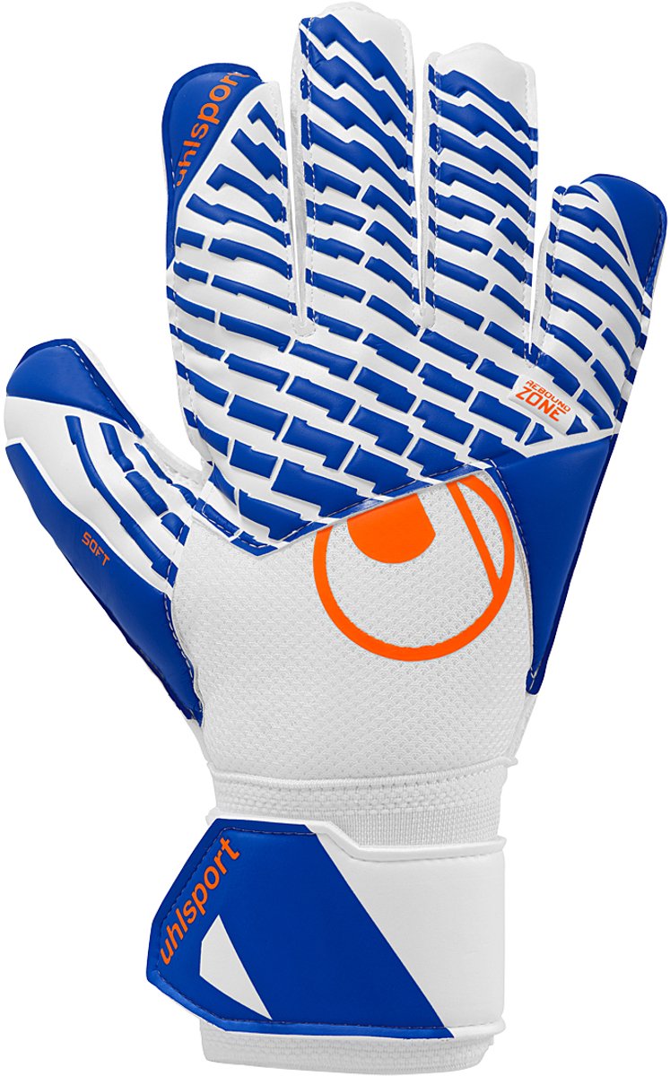 Uhlsport FM Soft Advanced White/Royal Blue/Fluo Orange Keepershandschoenen - Maat 6