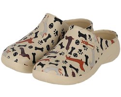 XQ dames tuinklomp - clog garden - beige - teckel/honden print - maat 38