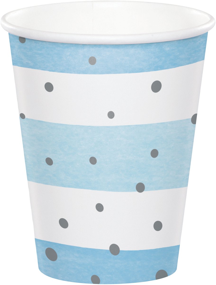 Bekers babyshower blauw en wit 266ml | 8 stuks