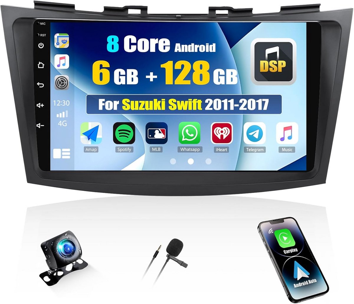 9 inch Android 13 Autoradio voor Suzuki Swift 2011-2017 met Draadloze CarPlay, Android Auto en Achteruitrijcamera