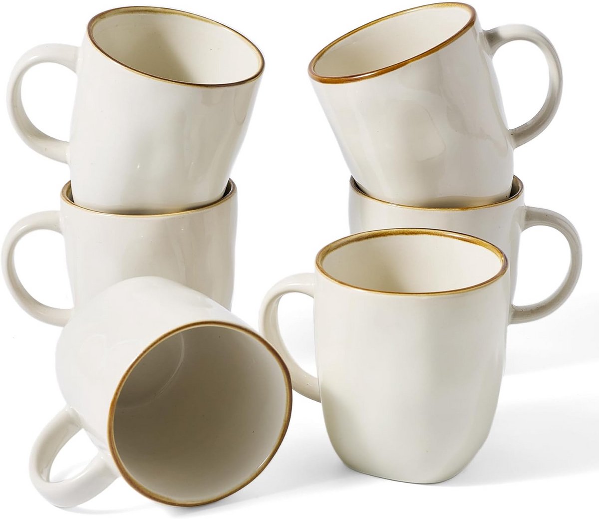 Set van 6 Koffiekopjes 385ml Beige Steengoed Vaatwasser Magnetronbestendig