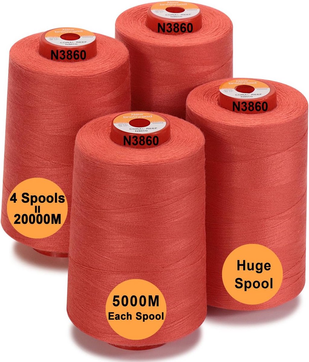 Polyester Naaigaren Set 4 Kegels 5000m voor Naaien, Quilten en Overlock