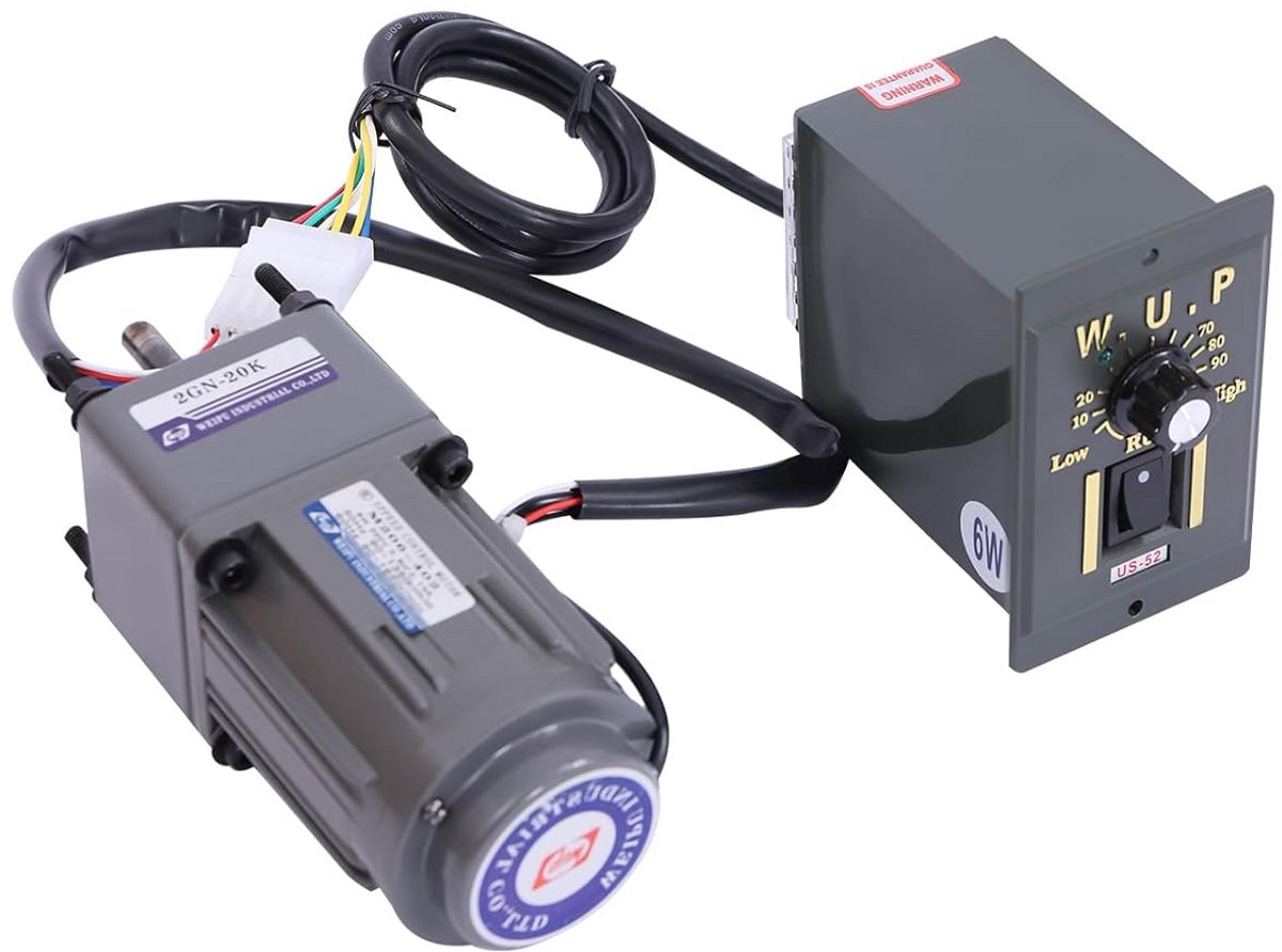 Motor met Regelaar - Traploze Snelheid - Industriële Toepassing - Koperen Spoel Aluminium - 6W 1400RPM - Grijs Groen