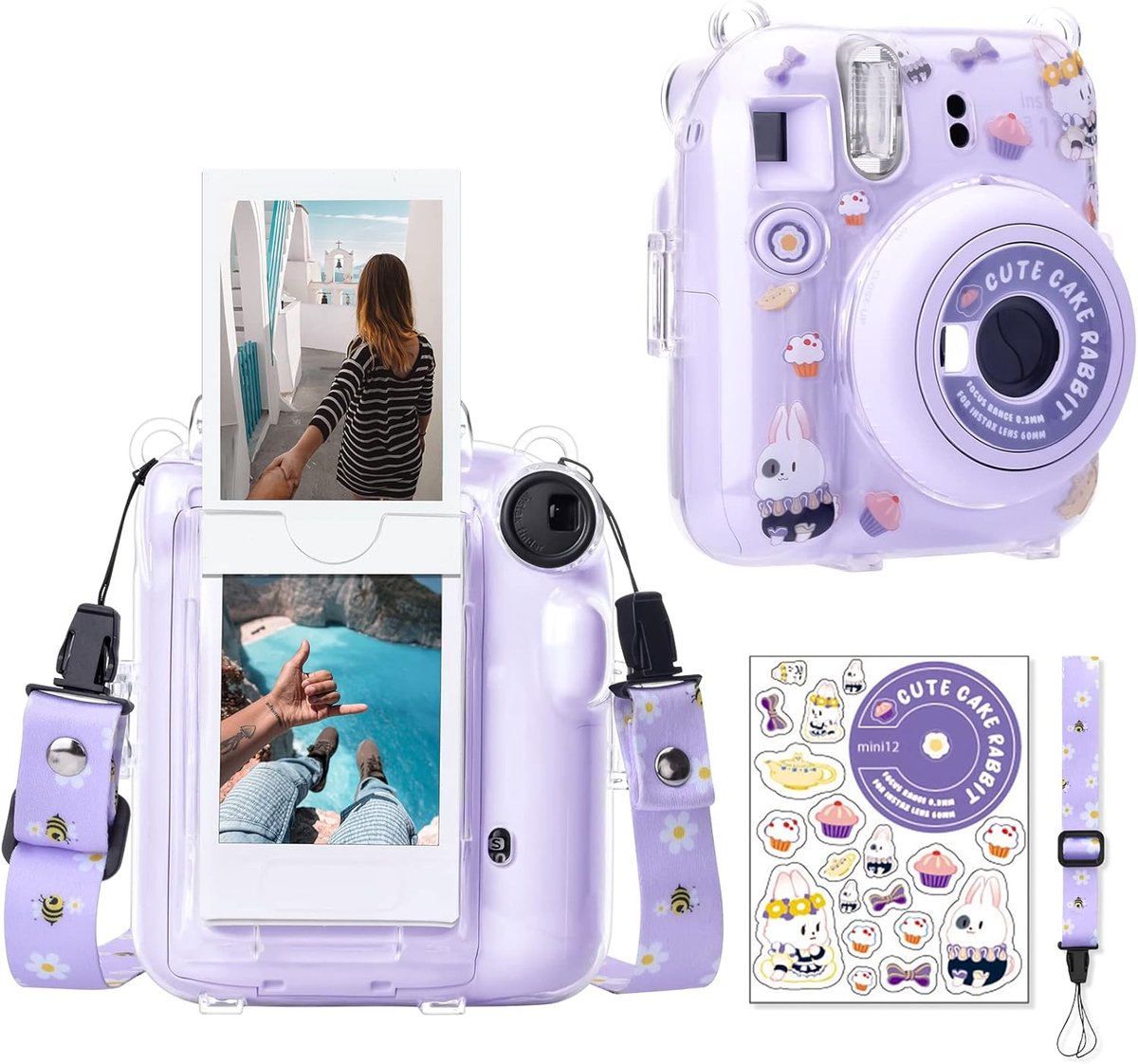 Transparante beschermhoes voor Fuji Instax Mini 12 - harde PVC tas met schouderriem