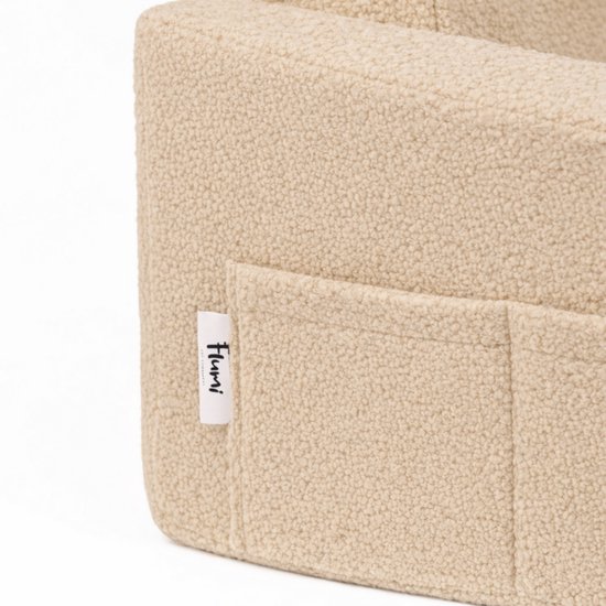 Flumi - 2 in 1 Uitschuifbare Kinderfauteuil - Schuimconstructie - Afneembare Wasbare Hoes - Teddy Stof - Met Zijvakken - Donkerbeige van Merkloos — afbeelding 3