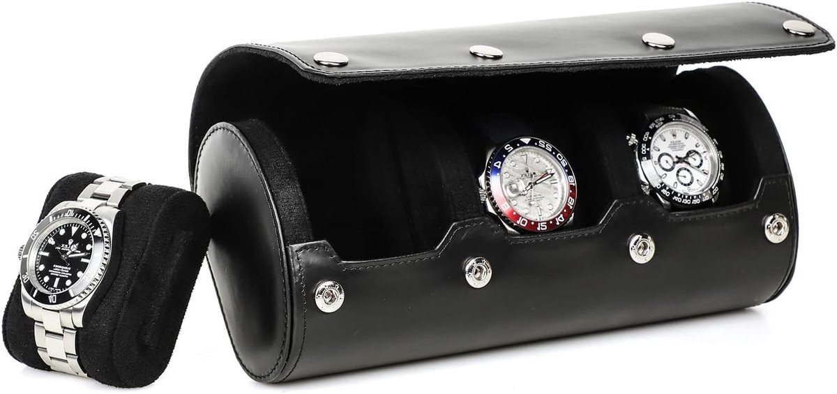 Travel Case voor Mannen - 3 Horloges - Handgemaakt Leer - Horlogeopslagdoos - Flexibele Kussen - Draagbare Horloge Organizer