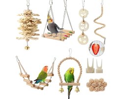 Vogel Speelgoed 18 Stuks Vogelkooi Decoratie en Activiteit Speelset - Parkieten Speelgoed met Schommel en Belletjes voor Spelen - Papegaai Speelgoed Accessoires voor Kleine Vogels in de Kooi