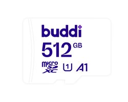 Buddi MicroSDXC Geheugenkaart 512GB Wit Geschikt voor Camera's, Smartphones, en Drones, Inclusief SD Adapter
