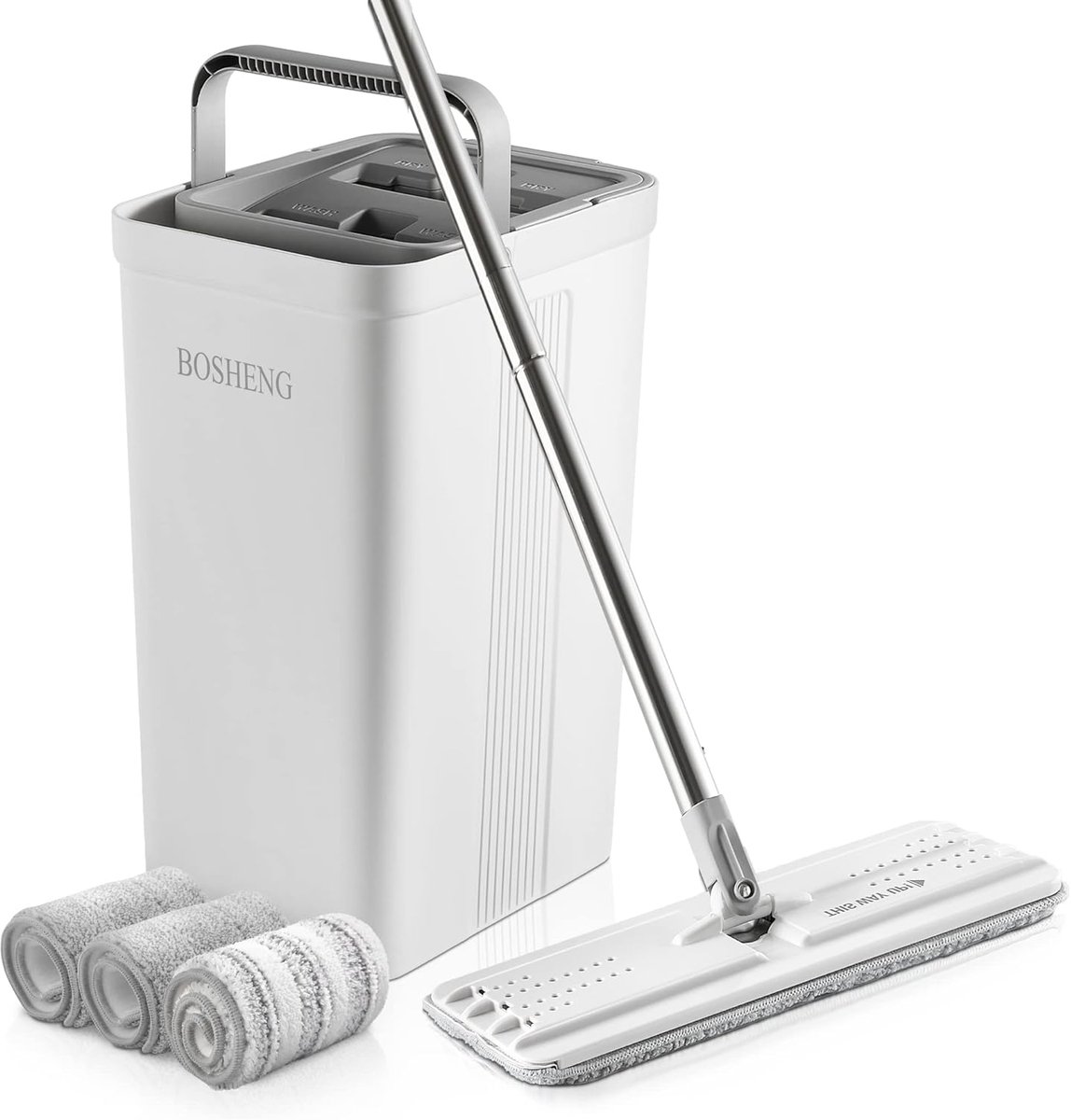 Mop en emmer set met wringer 3 microfijne mopkoppen voor nat en droog schoonmaken