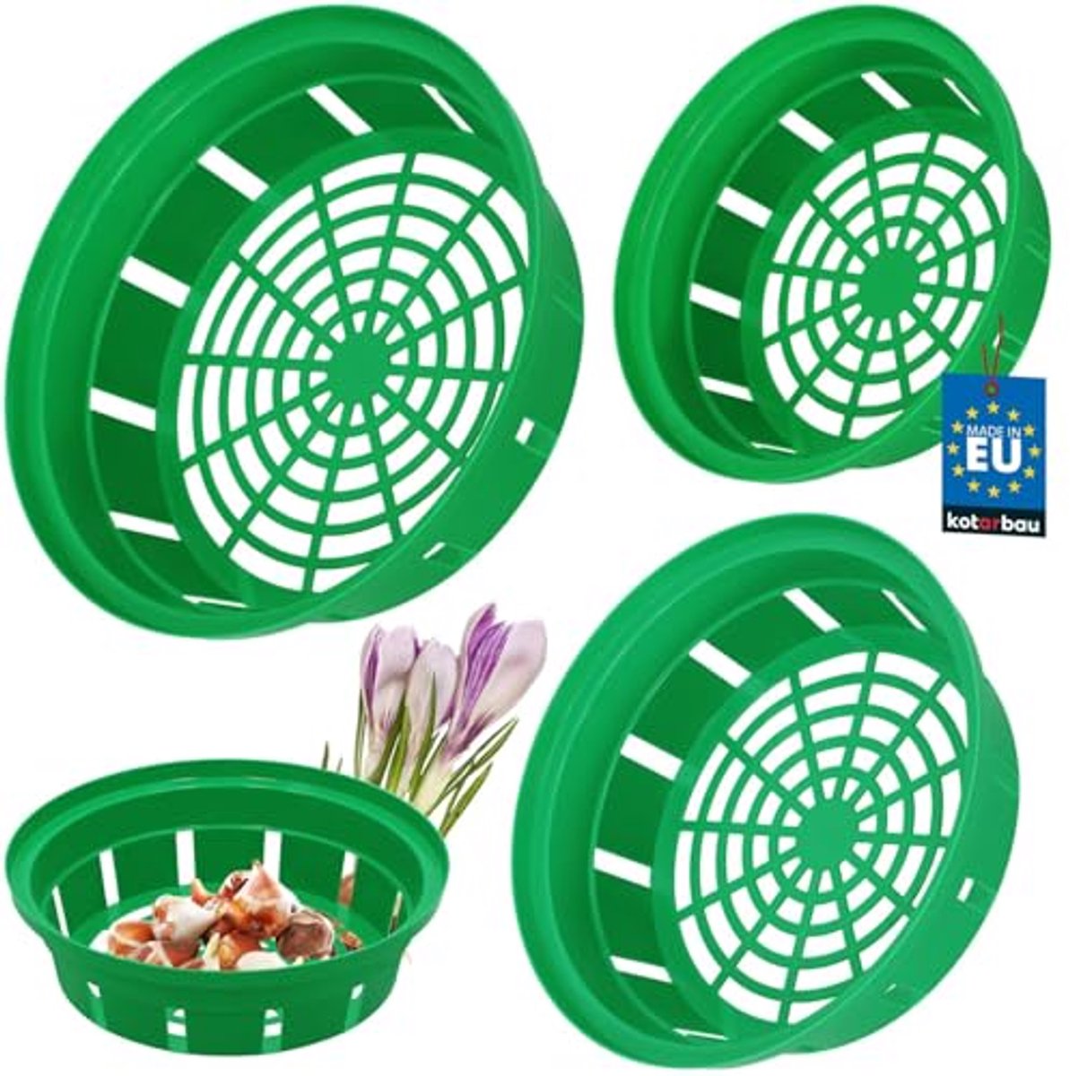 KOTARBAU® 3 Stuks Bloembollenmand, ⌀ 200 / 230 / 260 mm, Groen, Plantenmand Voor Bloembollen, Bollenmanden Rond, Kweekmand van Kunststof, Bloembollen Schaal