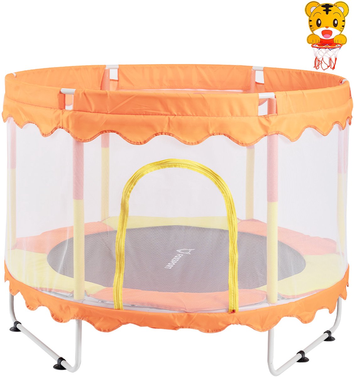 FOXSPORT Trampoline - inclusief veiligheidsnet - 150cm - oranje - trampoline voor kinderen - huishoudelijk speelgoed - tot 100kg