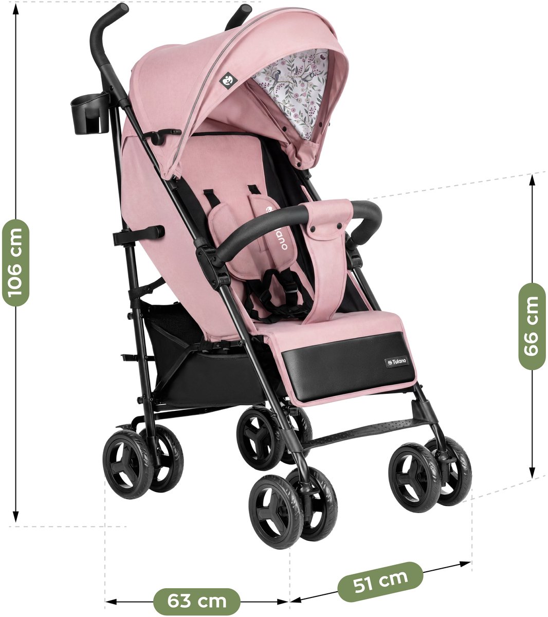 Tulano Davos 35 - Kinderwagen - Buggy - Lichtgewicht Wandelwagen met XXL Zonnekap - Verstelbare Rugleuning - Tot 22 kg -Roze – foto 2