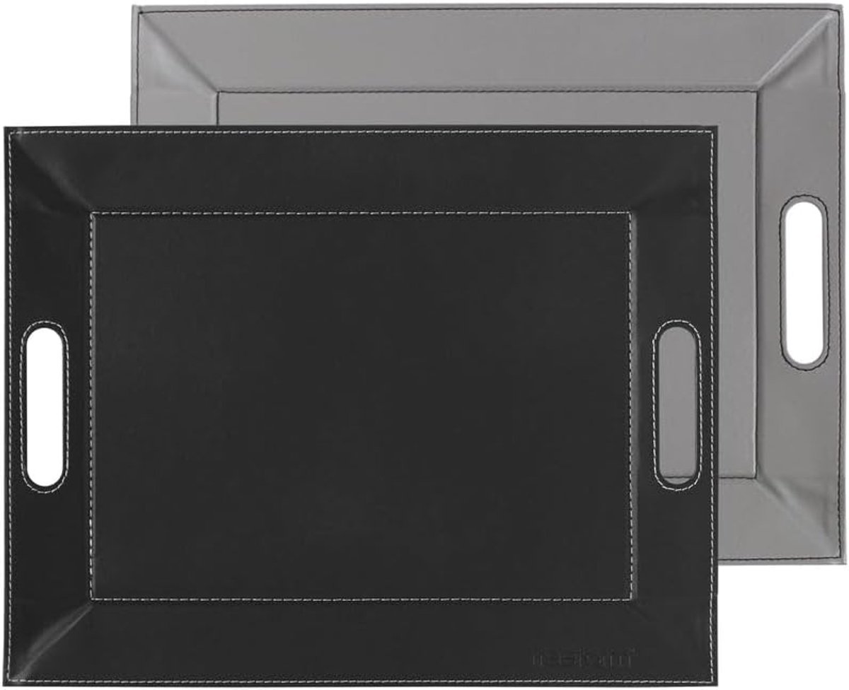 2-in-1 Dienblad en Placemat Rechthoekig Kunstleer Grijs/Zwart 55x41 cm Hittebestendig