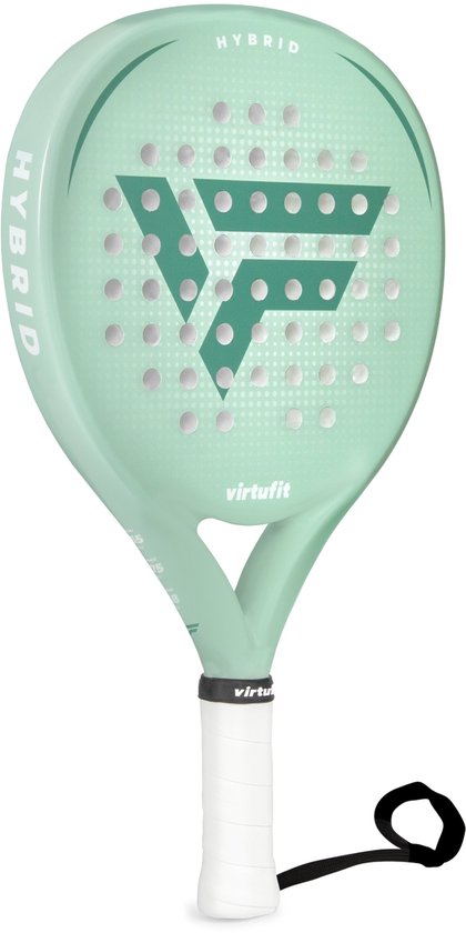 Lichtgroene VirtuFit Hybrid padelracket met wit handvat en zwart polskoord, druppelvormig blad met logo.