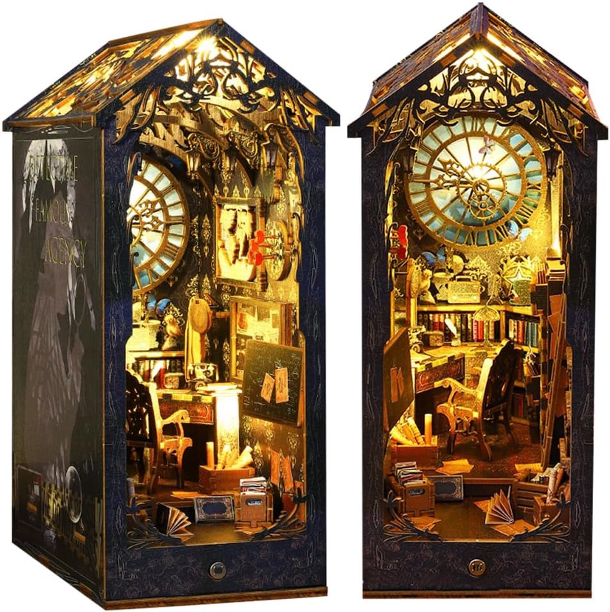 DIY Boekenkast Inzet Miniatuurscène Detective Stijl Houten Puzzel met LED Verlichting