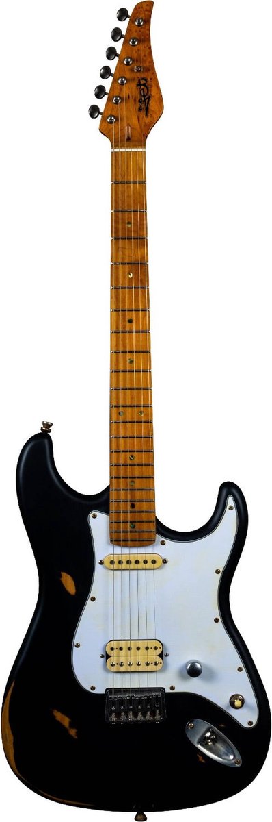 JET JS-800 RLC BK S-style Elektrische Gitaar HS Hardtail Roasted Maple Relic Zwart
