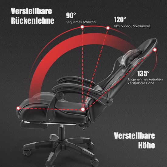 Gamingstoel met voetsteun en lage ondersteuning - Ergonomisch ontwerp met verstelbare hoofdsteun van Merkloos — afbeelding 3