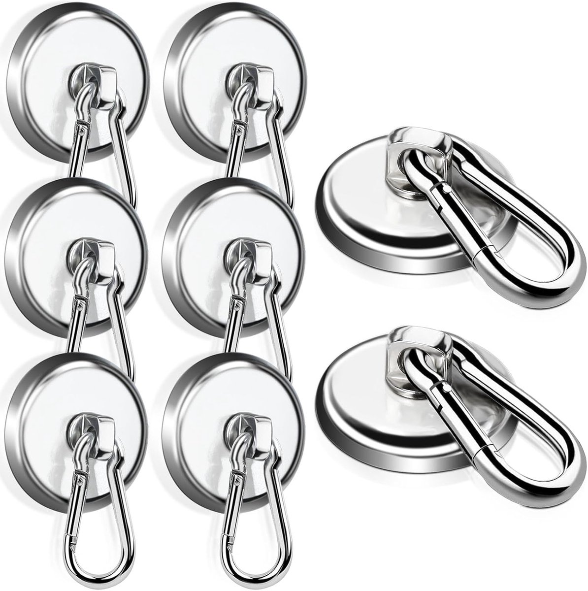 Set van 8 Extra Sterke Magneethaken met Draaibare Karabijnhaak - 5 kg Draagkracht