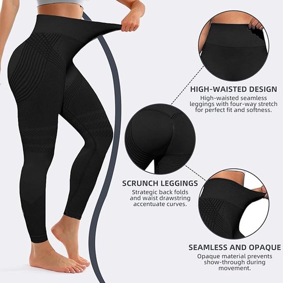 Anti-cellulitis-leggings - sportlegging voor dames - lange compressielegging billen push-up hoge taille ondoorzichtig - yoga pilates sportbroek - 1 stuk(XL Donkergrijs) van Merkloos — afbeelding 3